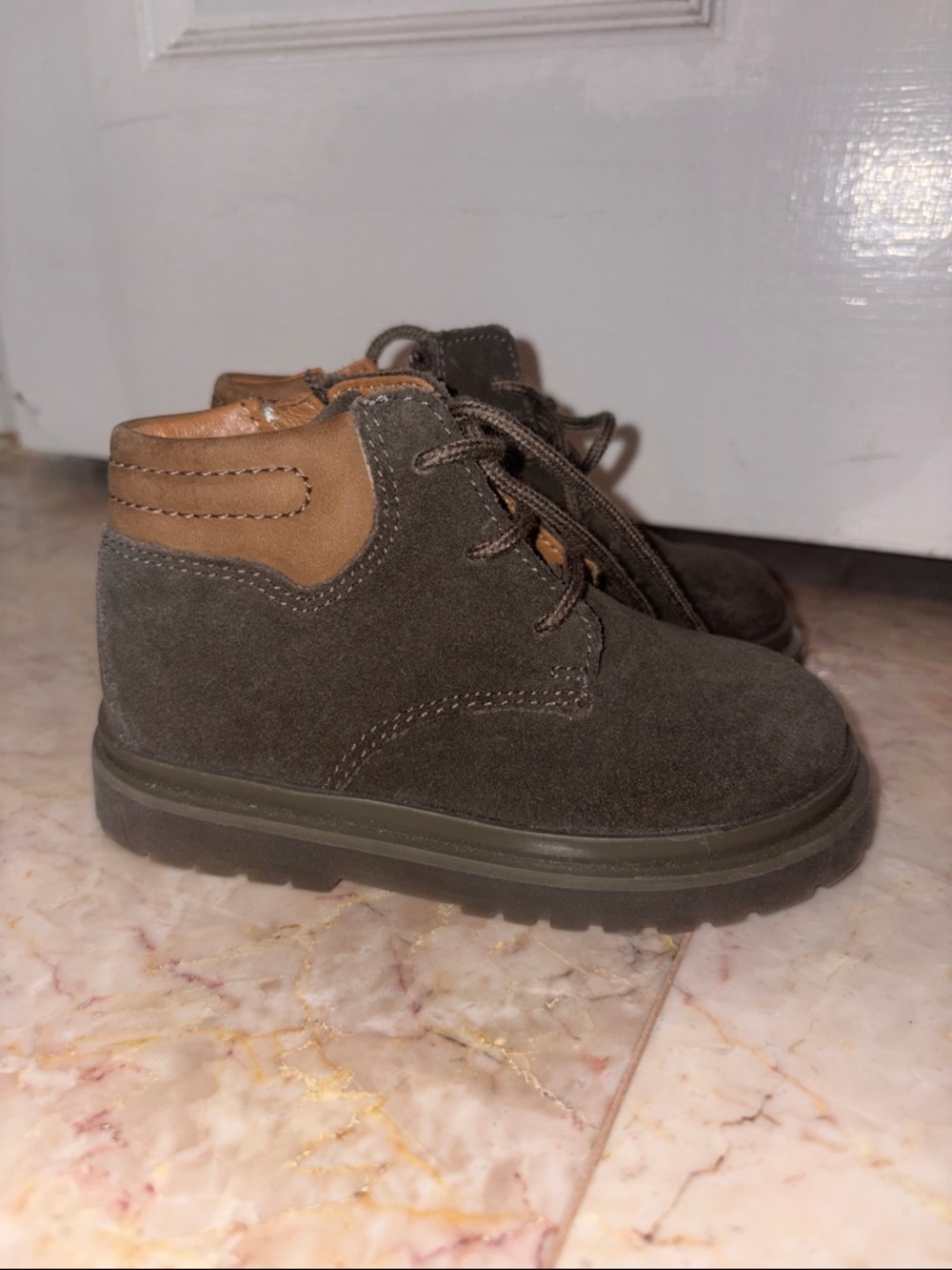 NEW Zara Kids Brown Suede Lace-Up Ankle Boots